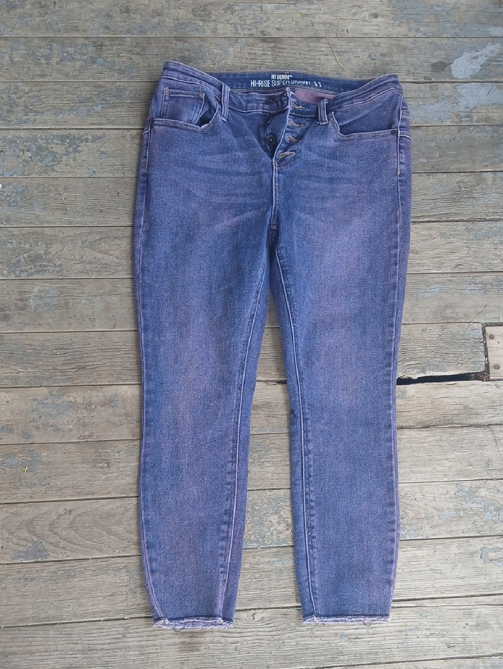 Hot Topic Denim High-Rise Super Skinny Jeans in Purple Size 11 Raw Hem